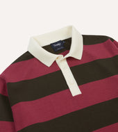 Pink And Olive Block Stripe Knitted Rugby Shirt