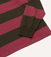 Pink And Olive Block Stripe Knitted Rugby Shirt