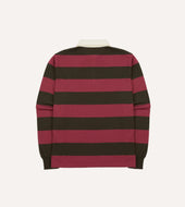 Pink And Olive Block Stripe Knitted Rugby Shirt