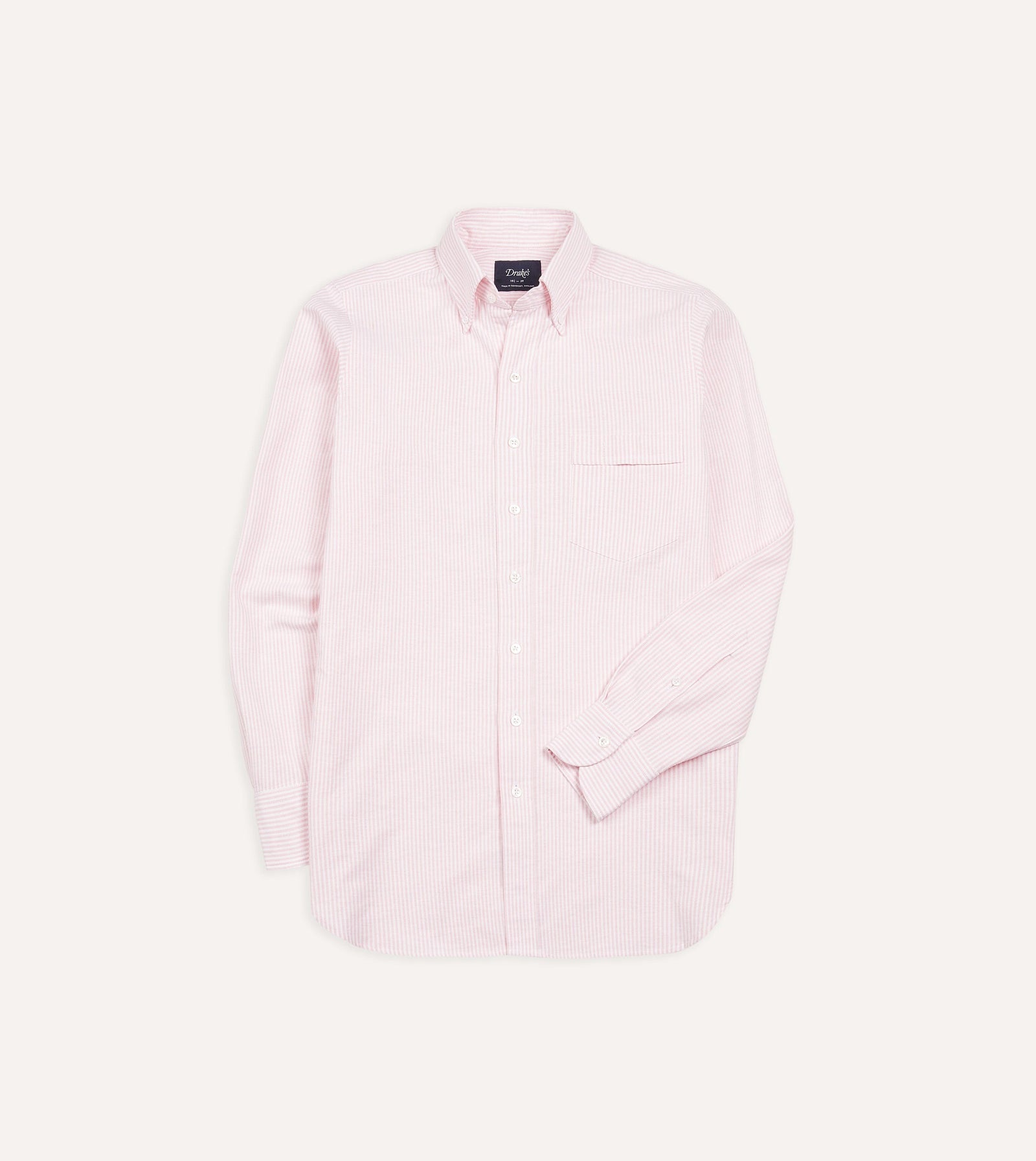 Pale Pink Ticking Stripe Cotton Oxford Cloth Button Down Shirt