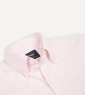 Pale Pink Ticking Stripe Cotton Oxford Cloth Button Down Shirt