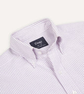 Lilac Ticking Stripe Cotton Oxford Cloth Button Down Shirt