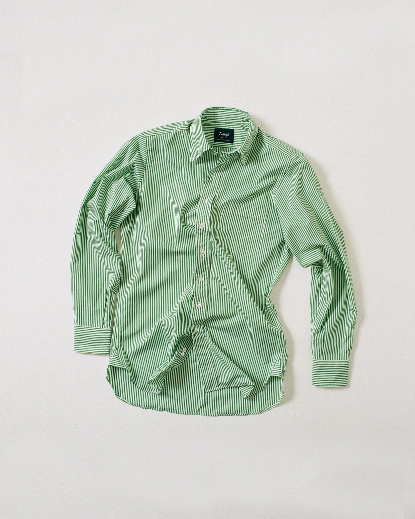 Green Narrow Stripe Cotton Poplin Button Down Shirt