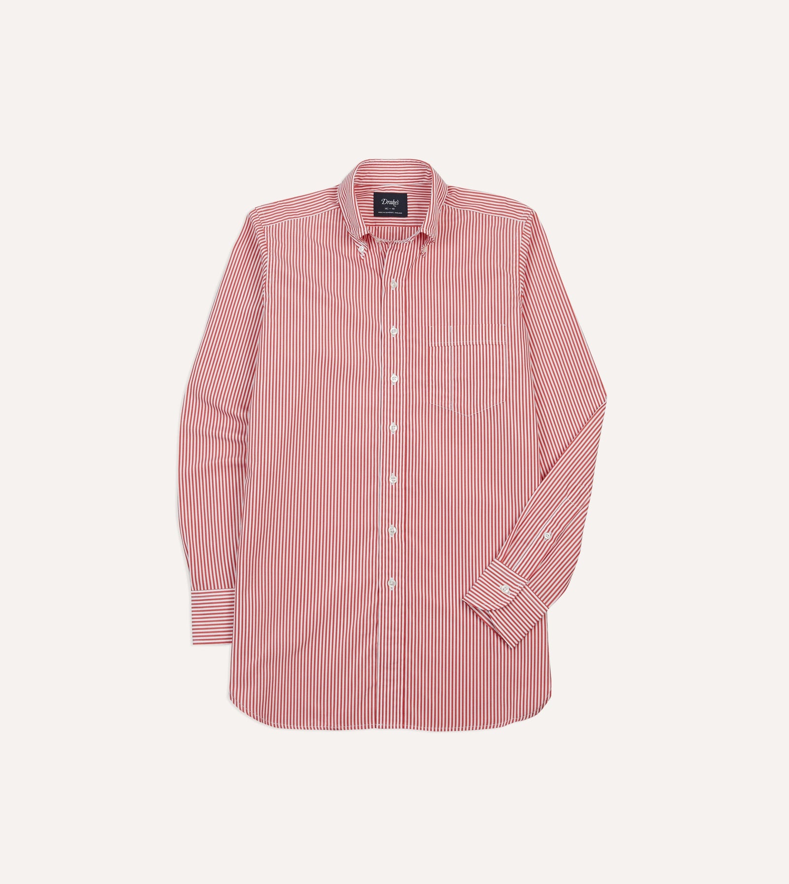 Red Narrow Stripe Cotton Poplin Button Down Shirt