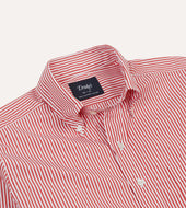 Red Narrow Stripe Cotton Poplin Button Down Shirt