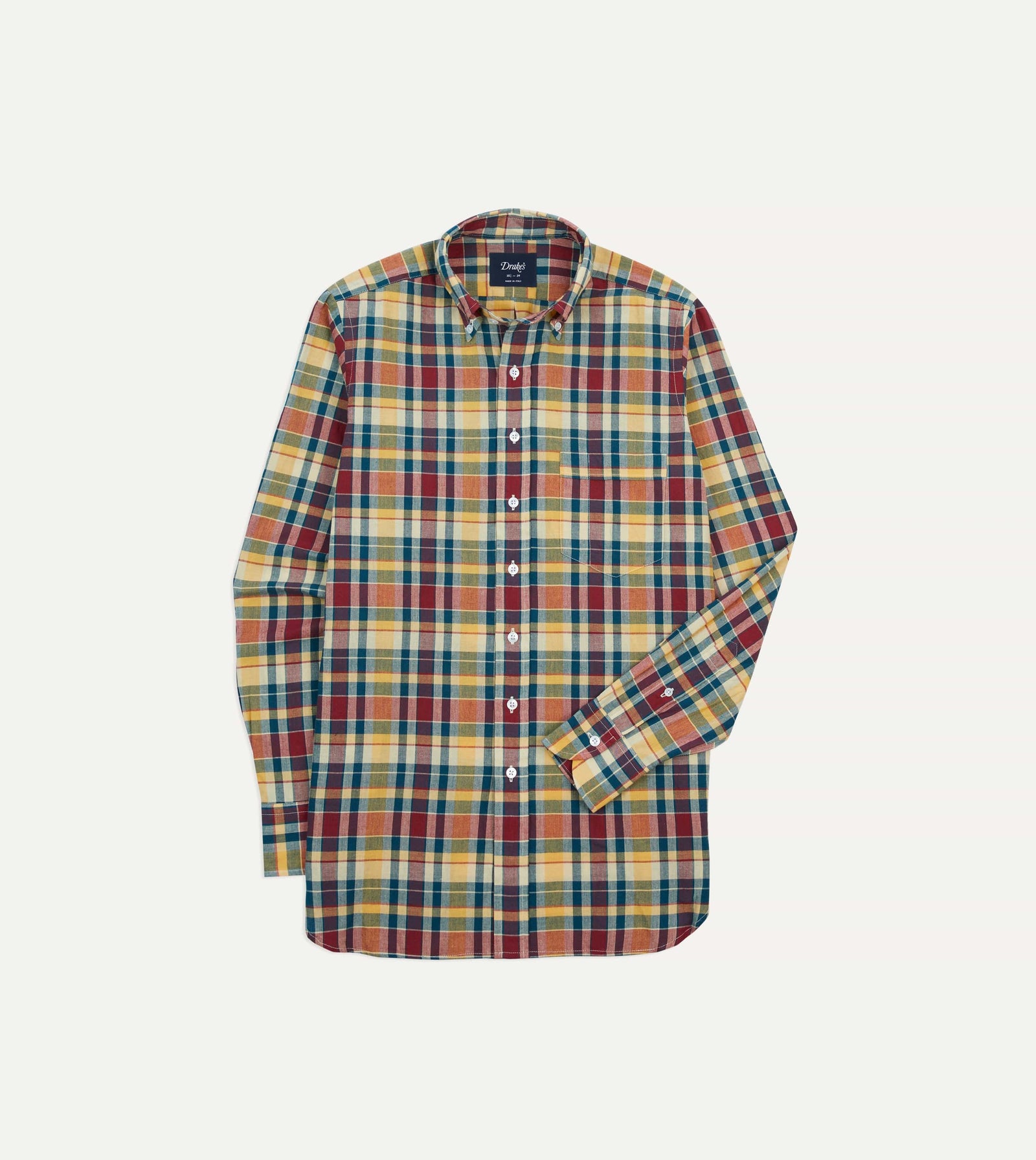 Red And Blue Madras Check Cotton Button Down Shirt