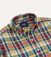 Red And Blue Madras Check Cotton Button Down Shirt