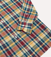 Red And Blue Madras Check Cotton Button Down Shirt