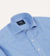 Dark And White Bengal Stripe Spread Collar Cotton Poplin Shirt