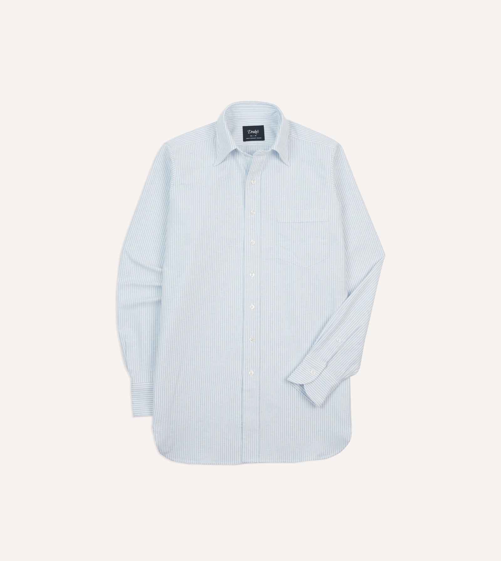 Light And White Ticking Stripe Cotton Oxford Cloth Long Point Collar Shirt