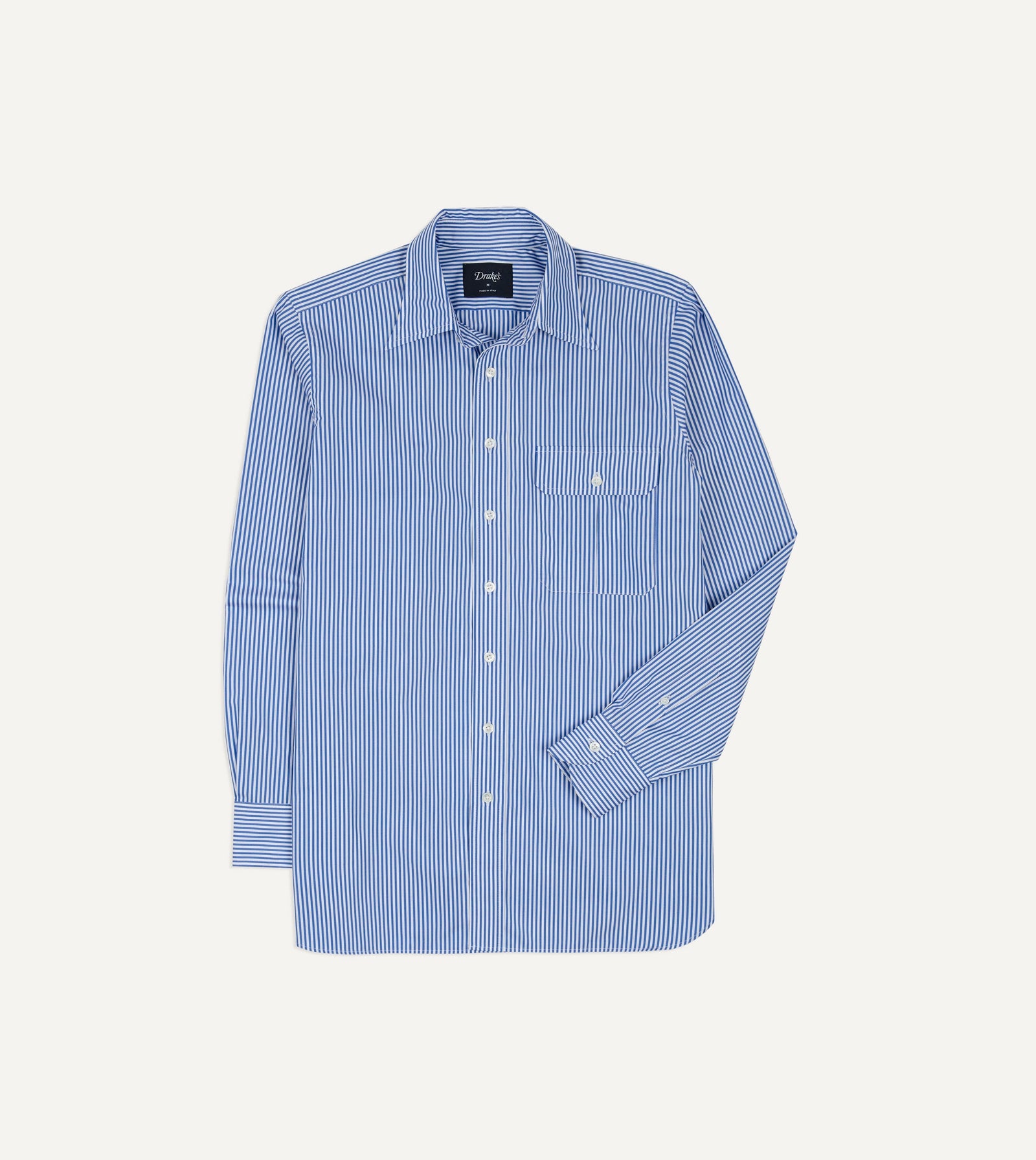 And White Stripe Long Point Collar Flap Pocket Poplin Shirt