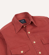 Red Cotton Long Point Collar Work Shirt