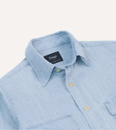 Bleach Wash Cotton Linen Long Point Collar Work Shirt
