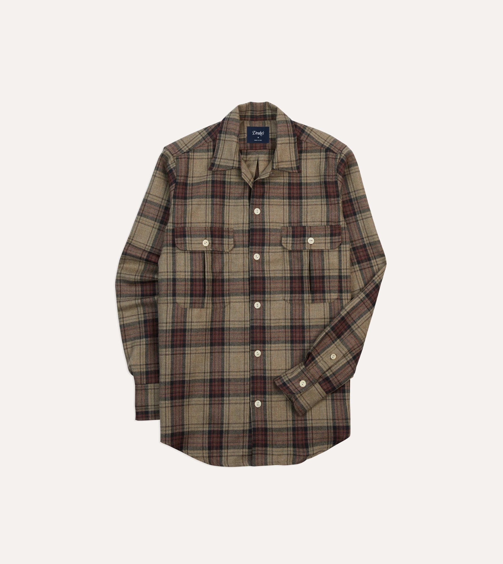 Check Wool Two Pocket Camp Collar Work Shirt