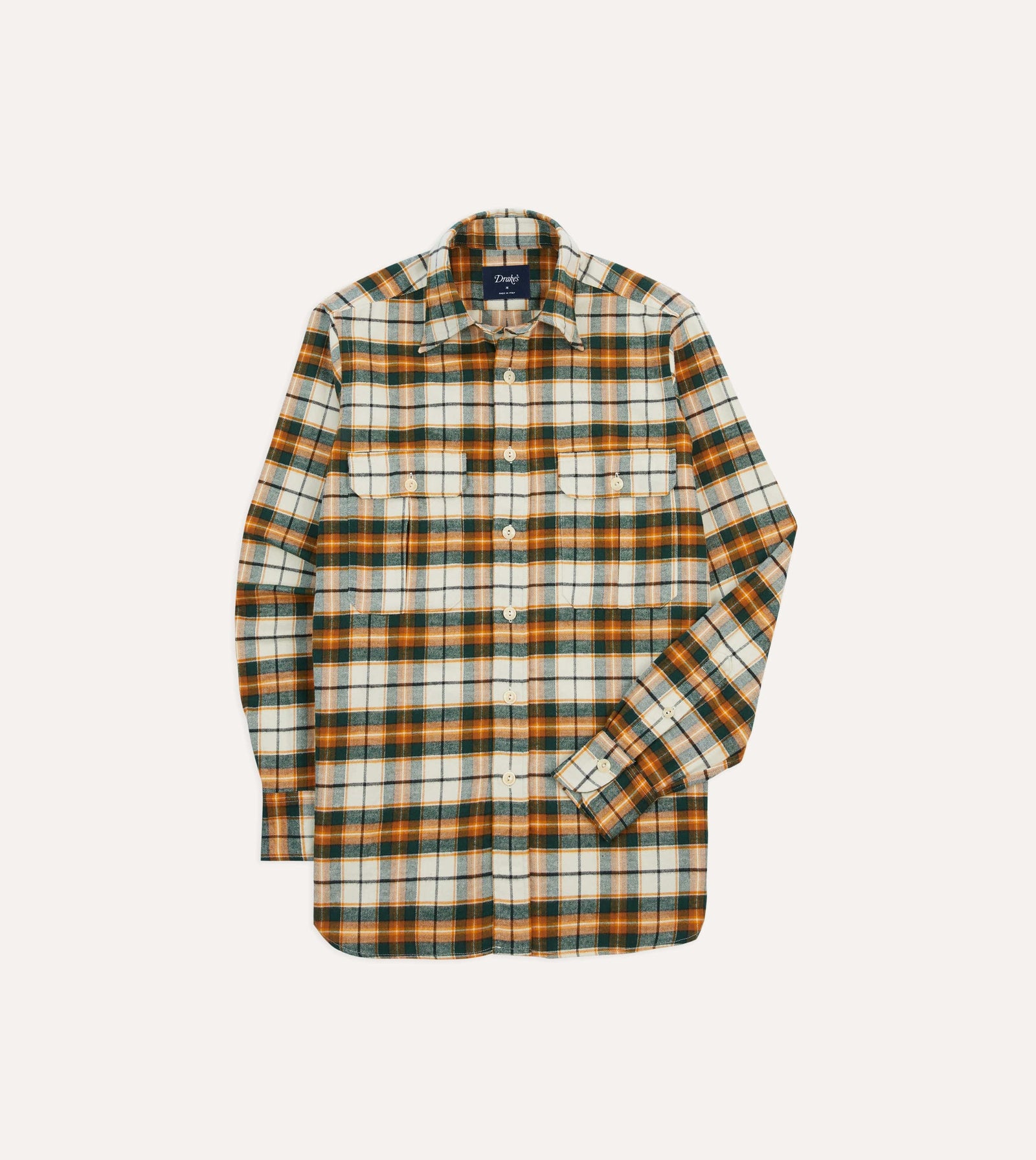And Orange Check Cotton Two Pocket Work Shirt