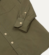 Green Cotton Long Point Collar Work Shirt
