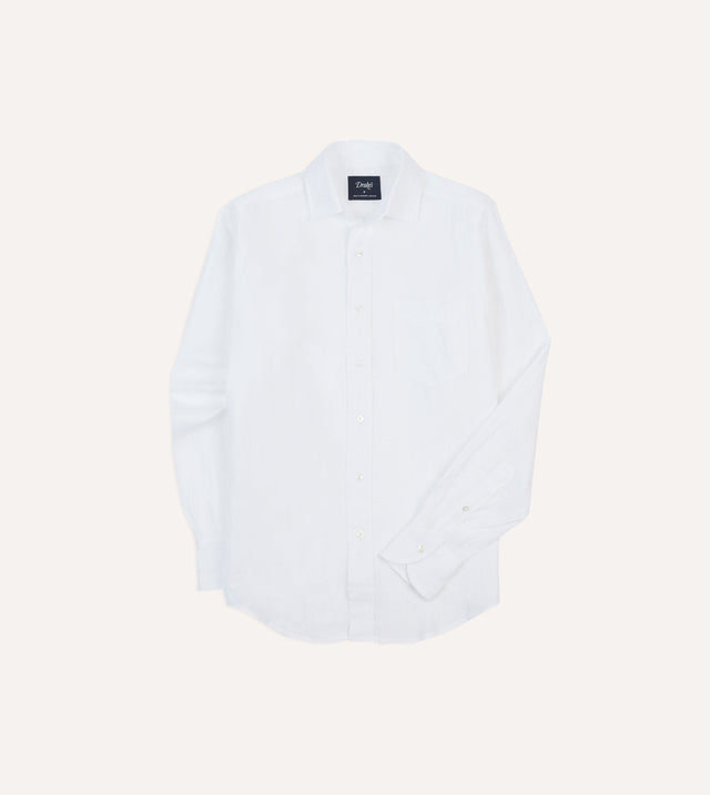 White Linen Spread Collar Shirt