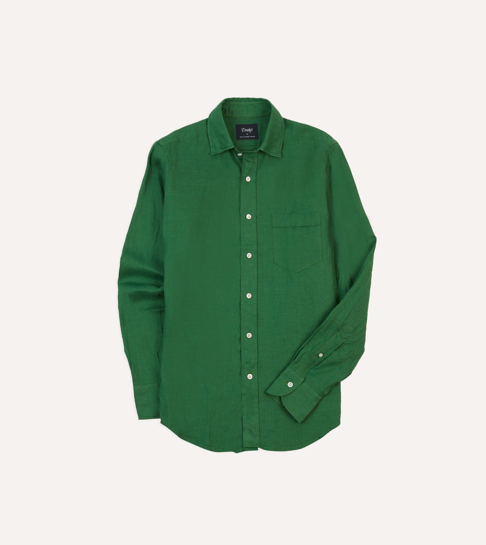 Green Linen Spread Collar Shirt