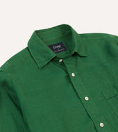Green Linen Spread Collar Shirt