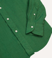 Green Linen Spread Collar Shirt