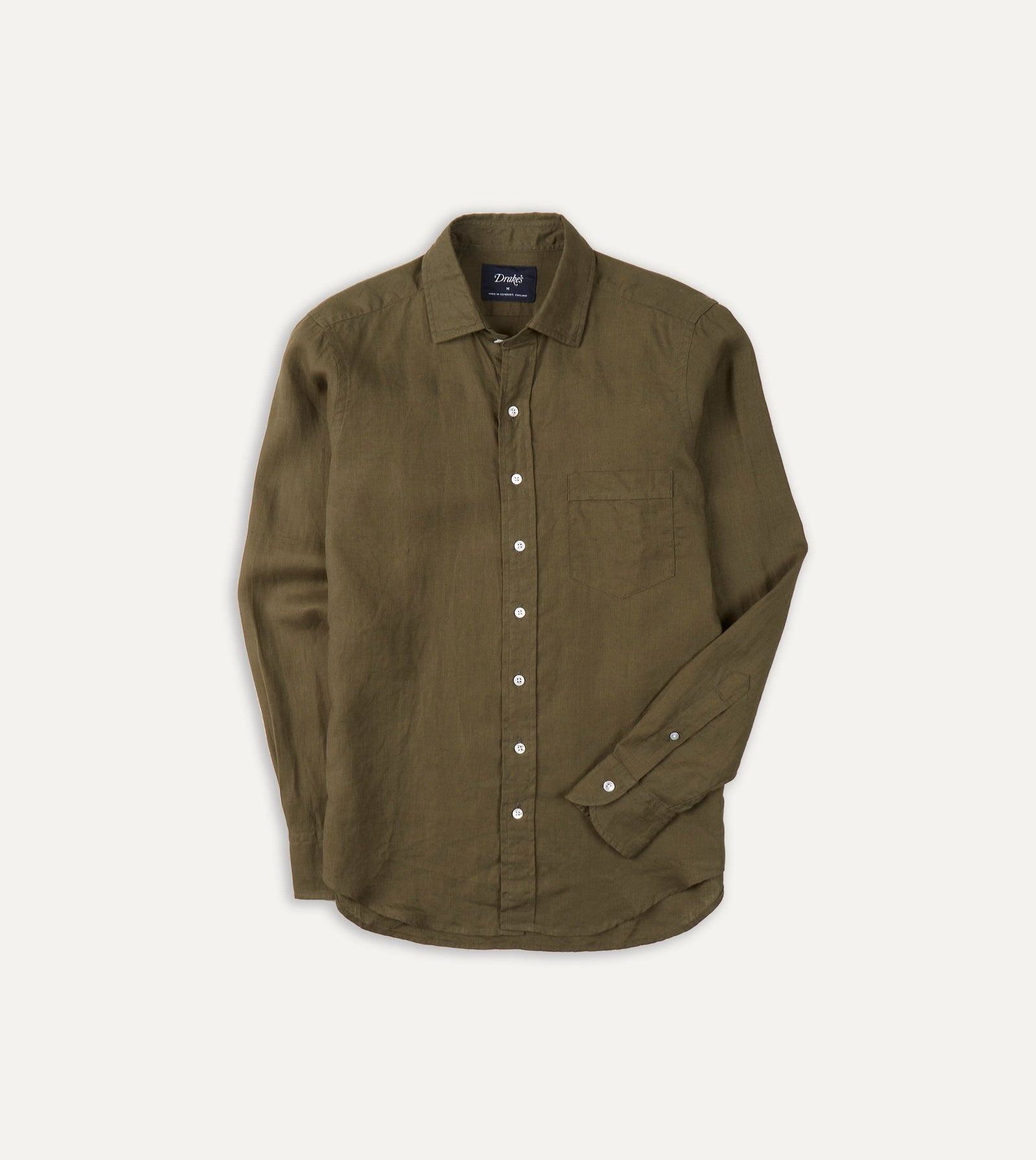 Green Linen Spread Collar Shirt