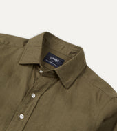 Green Linen Spread Collar Shirt
