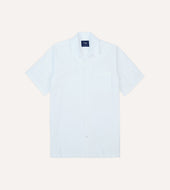 White Cotton-Linen Seersucker Camp Collar Short Sleeve Shirt