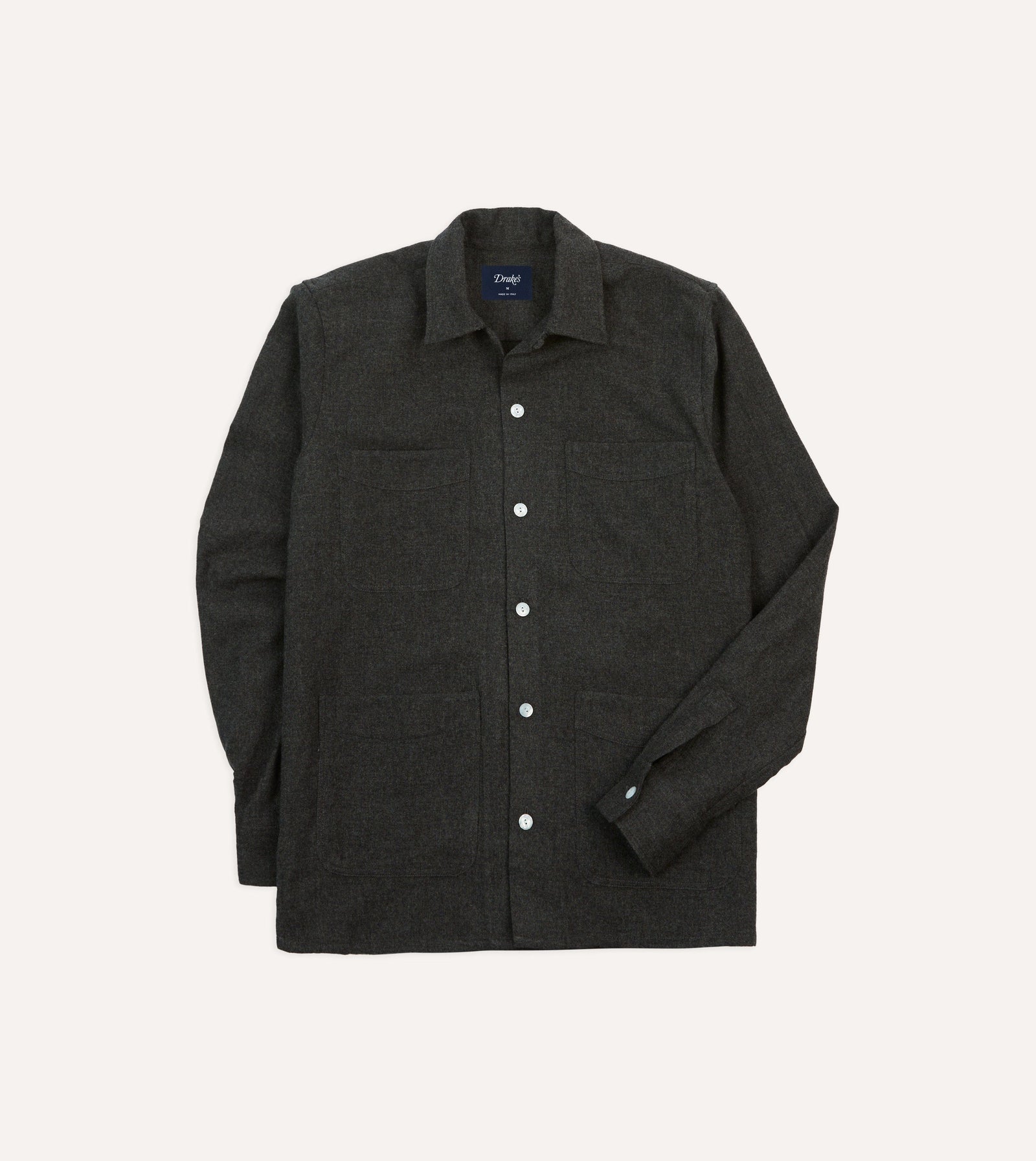 Grey Wool Four Pocket Camp Collar Work Shirt