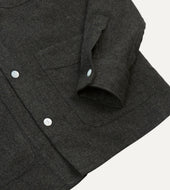 Grey Wool Four Pocket Camp Collar Work Shirt