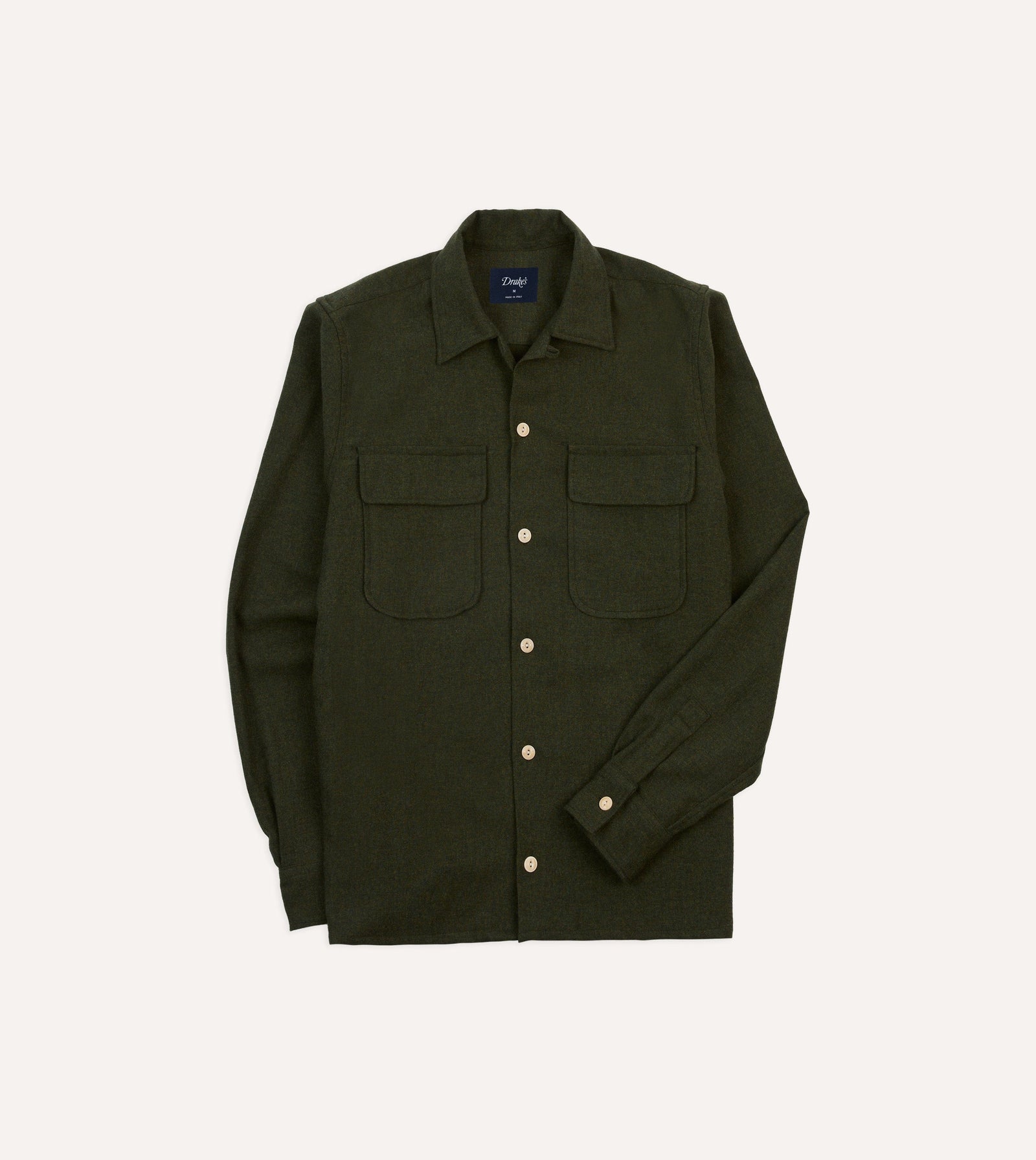 Dark Green Wool Two Pocket Camp Collar Work Shirt