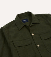 Dark Green Wool Two Pocket Camp Collar Work Shirt