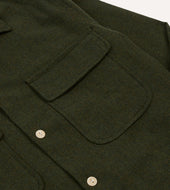 Dark Green Wool Two Pocket Camp Collar Work Shirt