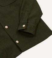 Dark Green Wool Two Pocket Camp Collar Work Shirt