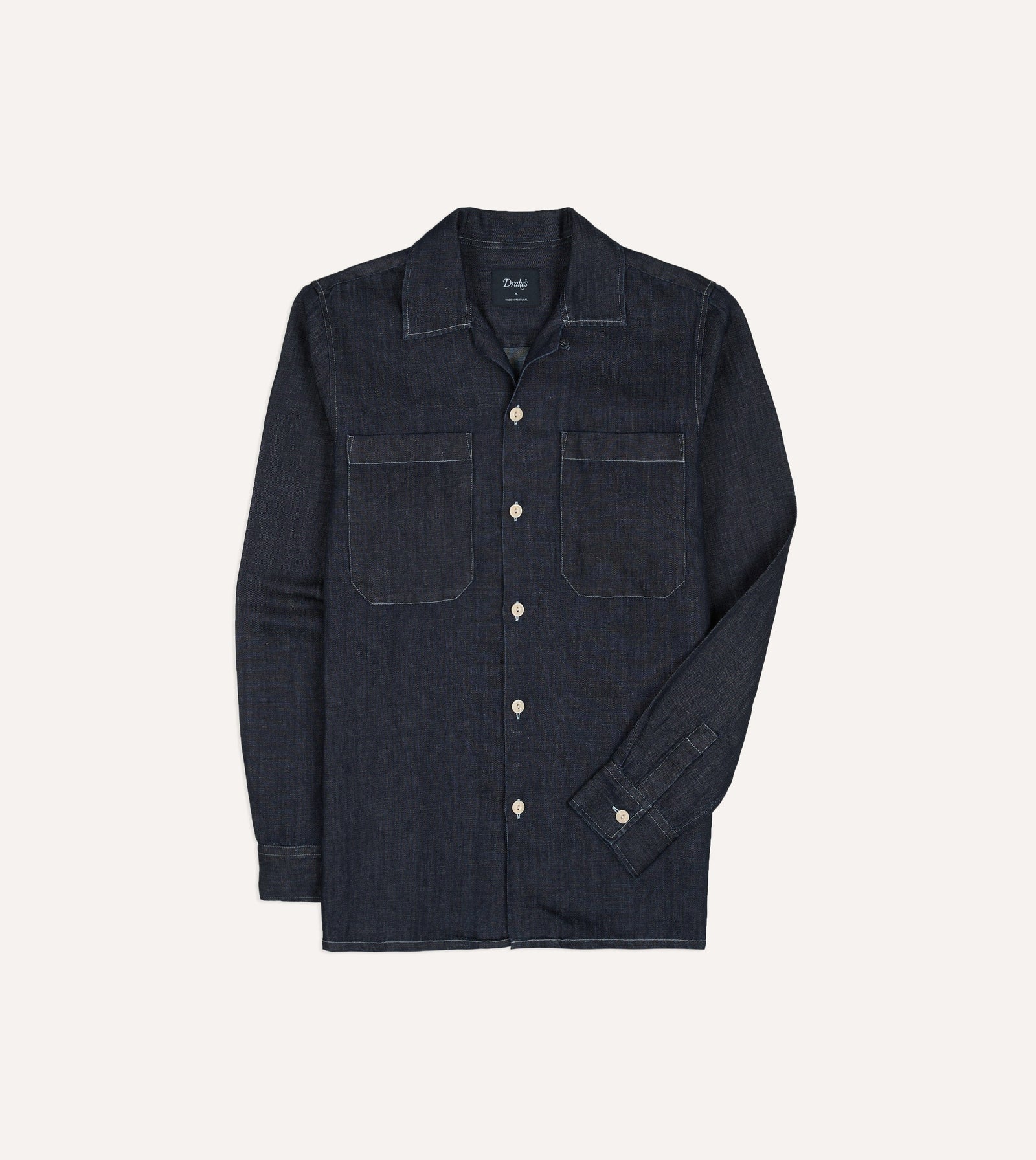 Cotton Hemp Denim Camp Collar Work Shirt