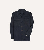 Navy Cotton-Hemp Denim Camp Collar Work Shirt