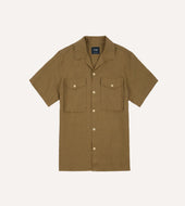 Linen Short Sleeve Camp Collar Military Shirt