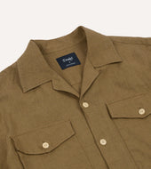 Linen Short Sleeve Camp Collar Military Shirt