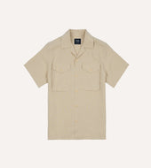 Linen Short Sleeve Camp Collar Military Shirt