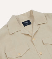 Linen Short Sleeve Camp Collar Military Shirt