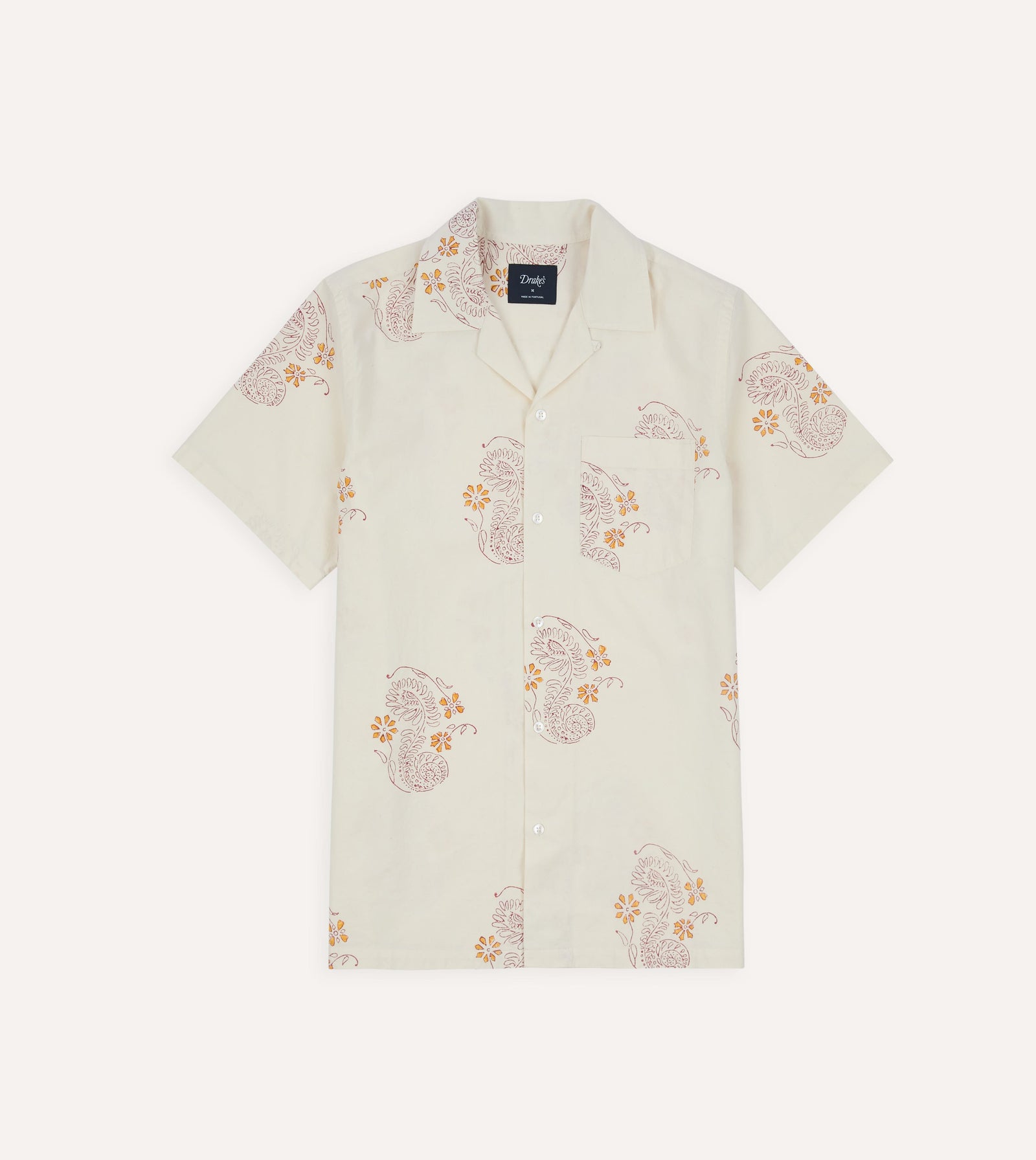 Floral Block Print Cotton Camp Collar Short Sleeve Shirt