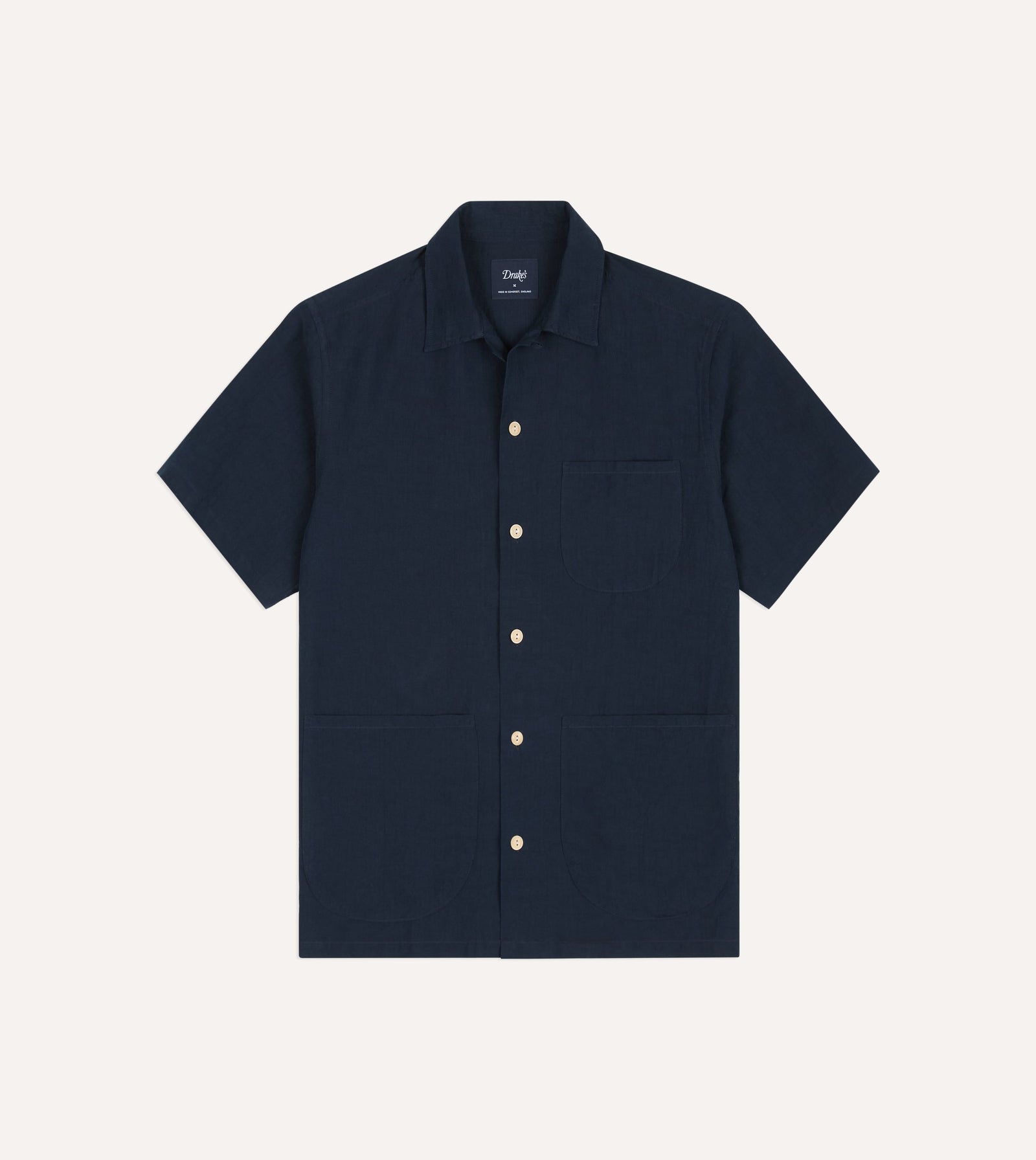 Cotton Linen Camp Collar Three Pocket Short Sleeve Shirt