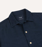 Cotton Linen Camp Collar Three Pocket Short Sleeve Shirt