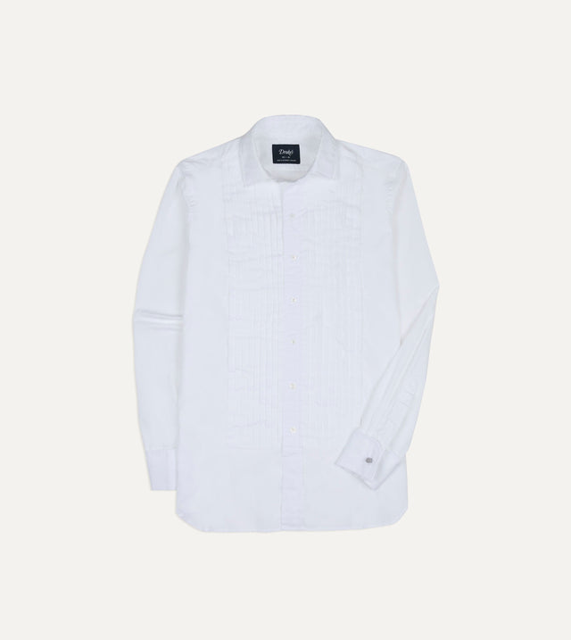 White Cotton Pleated Bib Front Dinner Shirt