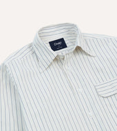 Pencil Stripe Selvedge Cotton Long Point Collar Shirt