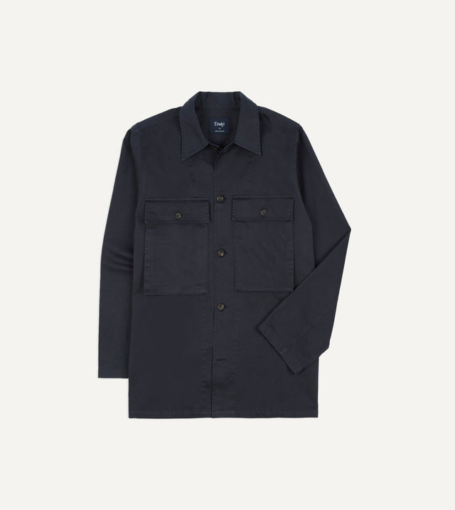 Navy Stone Wash Cotton Military Overshirt