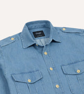 Bleach Wash Denim Military Shirt
