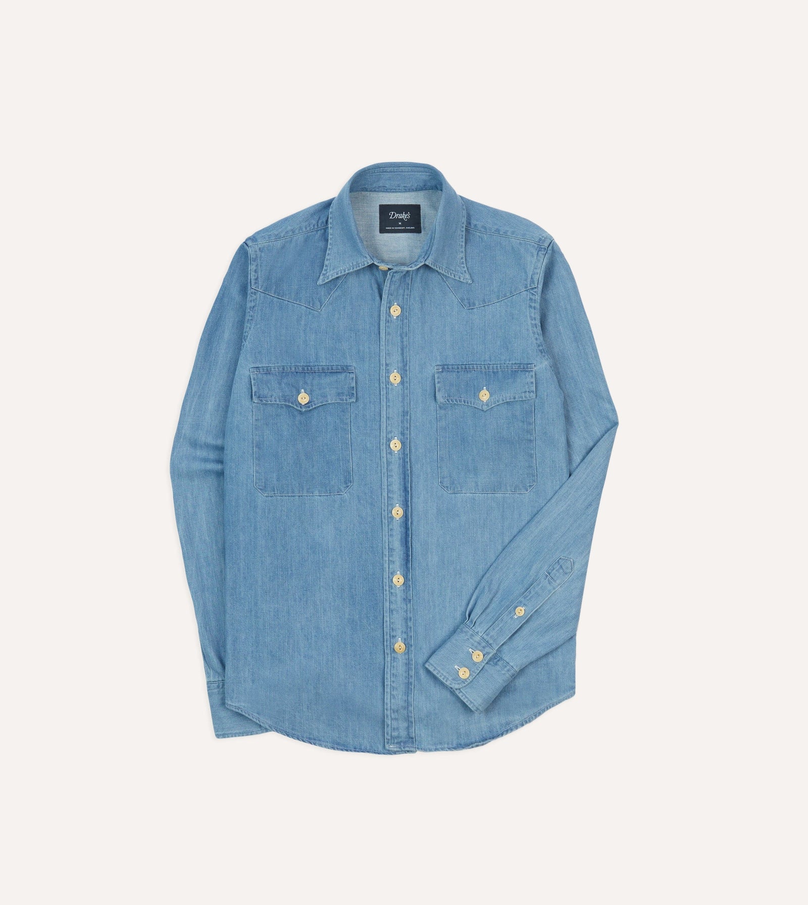 Bleach Wash Denim Two Pocket Western Shirt
