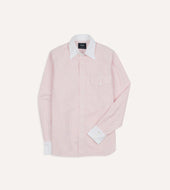 Pink Ticking Stripe Cotton Oxford Long Point Collar Western Shirt