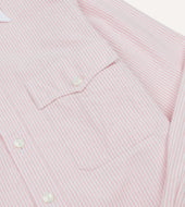 Pink Ticking Stripe Cotton Oxford Long Point Collar Western Shirt