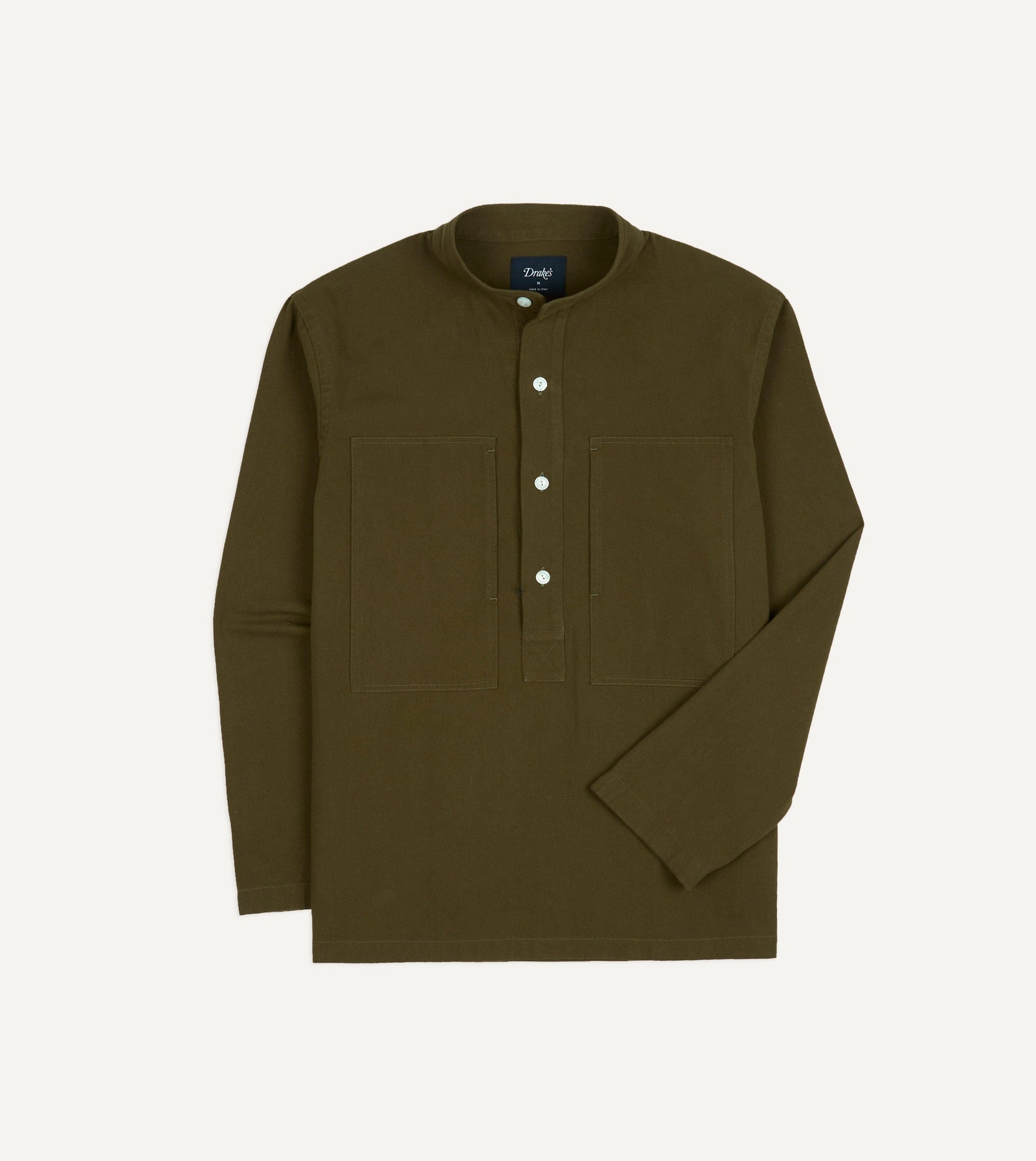 Cotton Mandarin Collar Popover Shirt